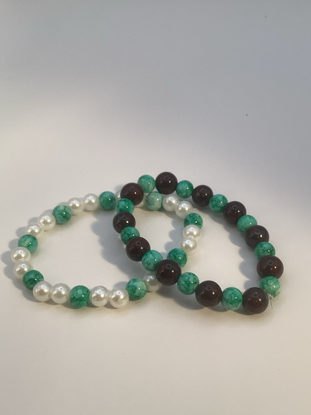 Pearl and Green Stone Beaded Stretch Bracelet Set